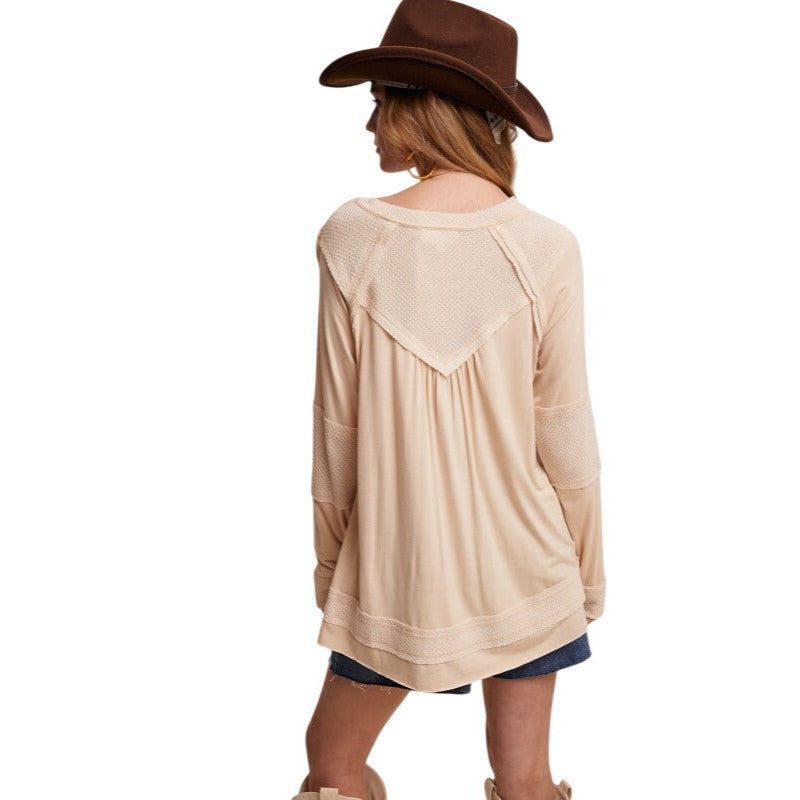 Listicle Textured Panel Button Henley Top LT1135