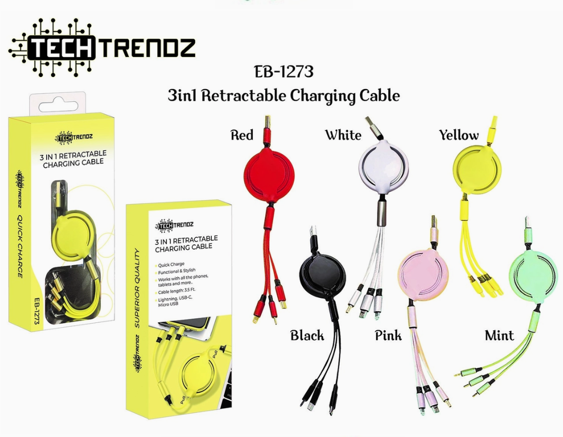 Tech Trendz 3in1 Retractable Charging Cable 1273