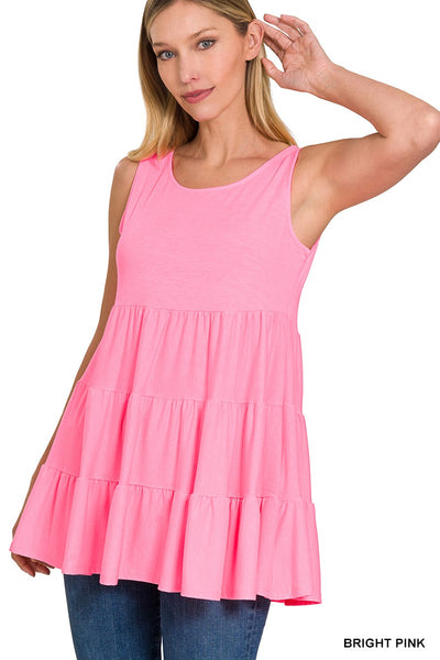 Zenana New Coral Pink Sleeveless Tiered Ruffled Tunic Top RT-3135AB