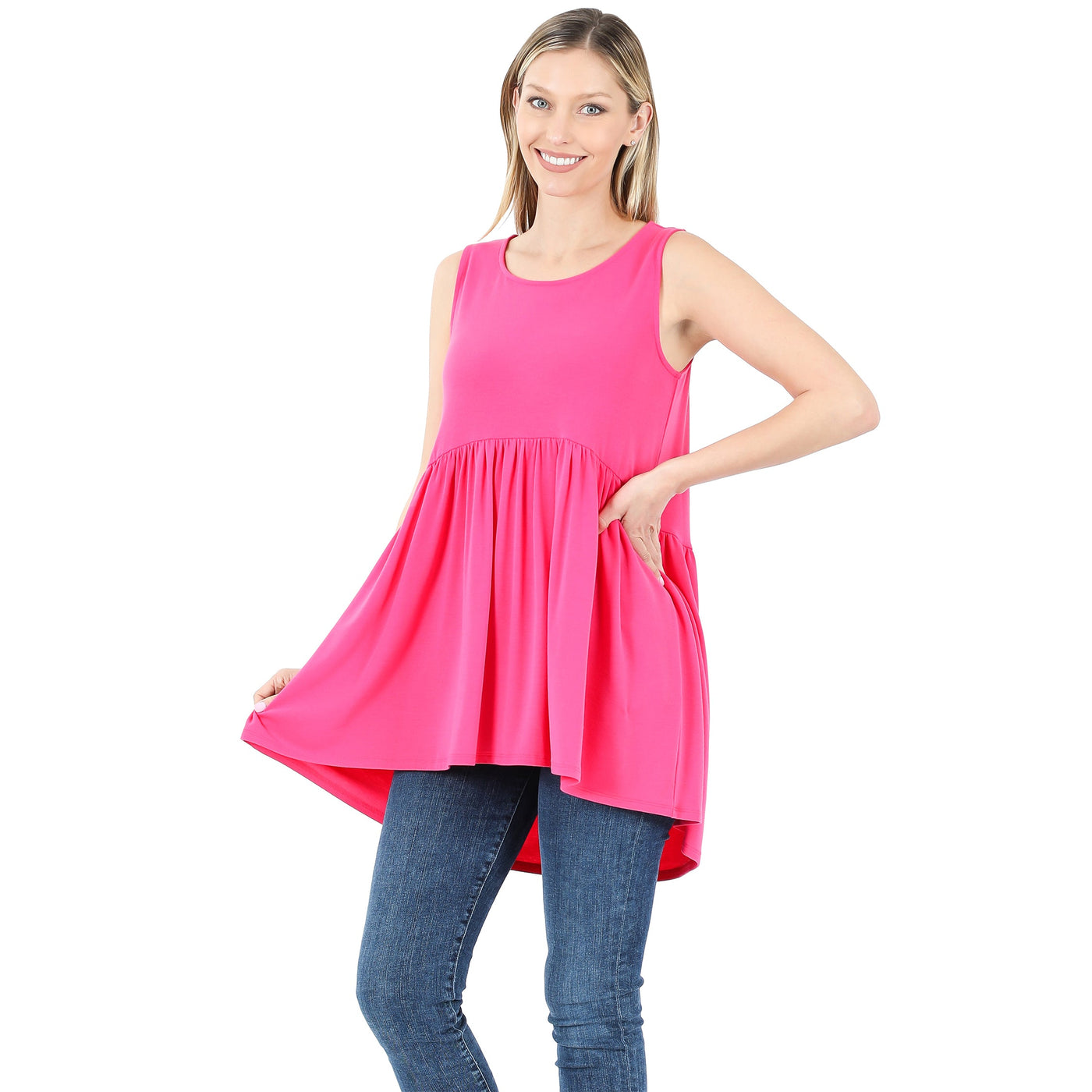 Zenana Dusty Pink Sleeveless High Low Tunic Mini Dress - RT3150