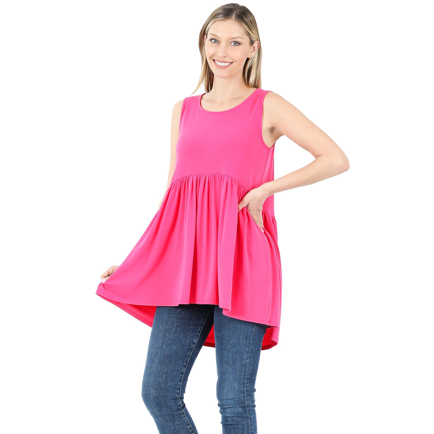 Zenana Light Rose Sleeveless High Low Tunic Mini Dress - RT3150