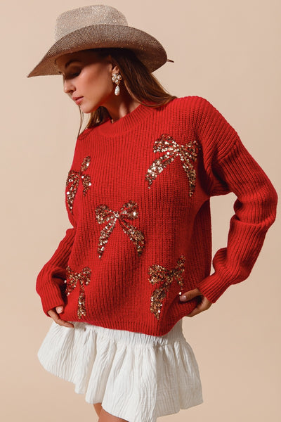 SO ME All Over Ribbon Sequins Christmas Holiday Sweater ST1779