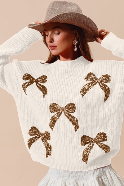SO ME All Over Ribbon Sequins Christmas Holiday Sweater ST1779