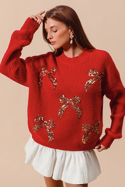 SO ME All Over Ribbon Sequins Christmas Holiday Sweater ST1779