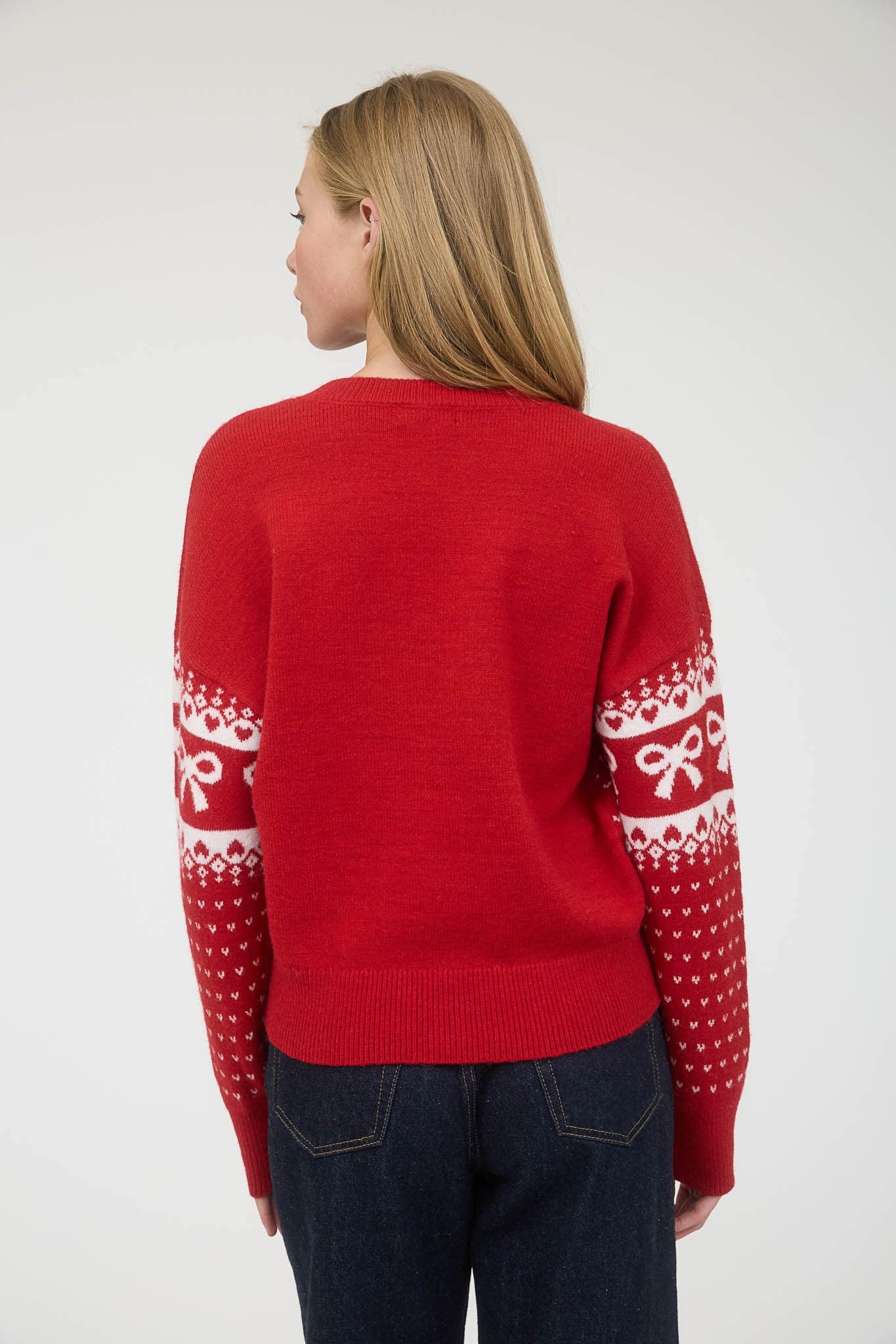 The Workshop Bow And Heart Jacquard Knit Pullover Sweater TW1965