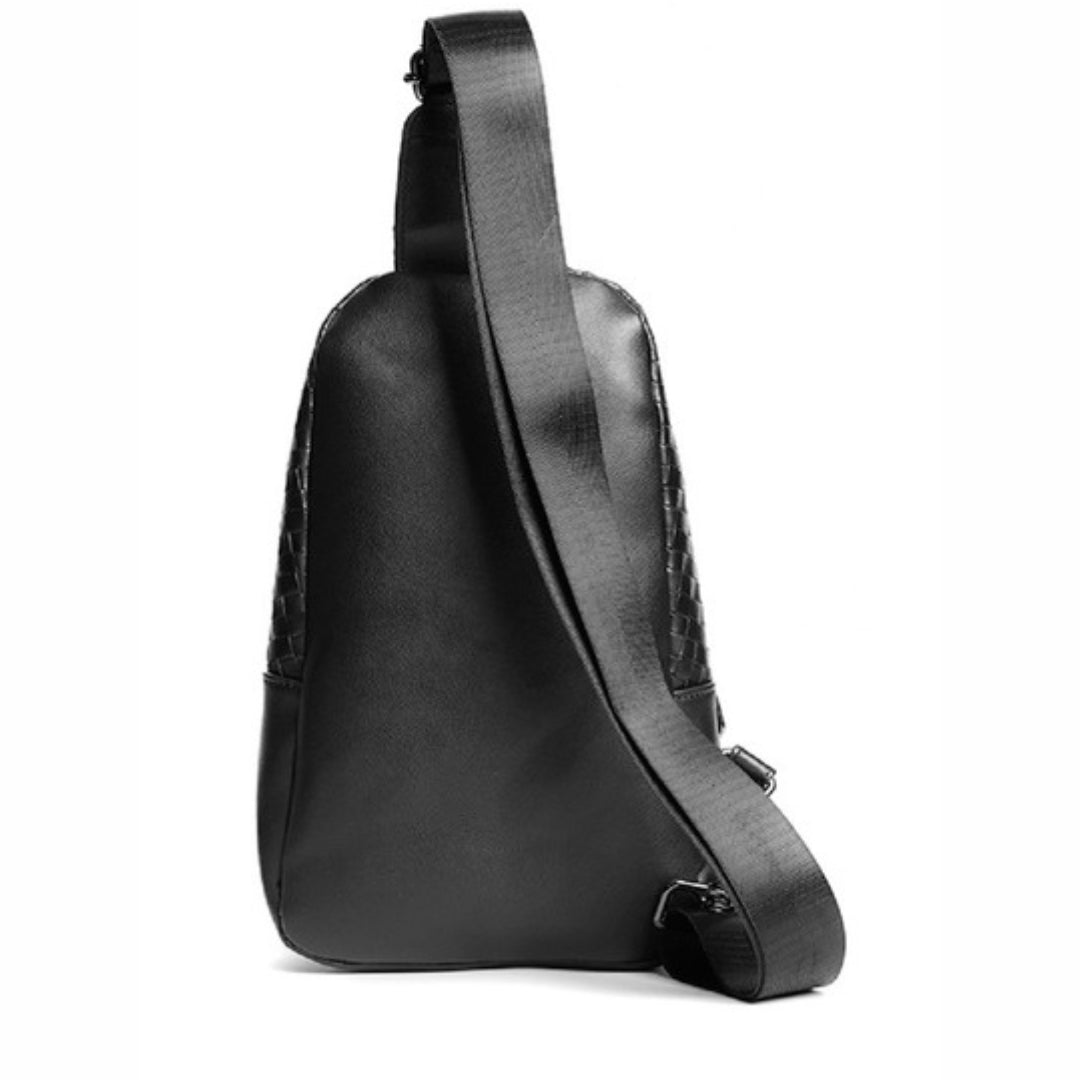 Black Woven Vegan Leather Crossbody Sling Bag U-227