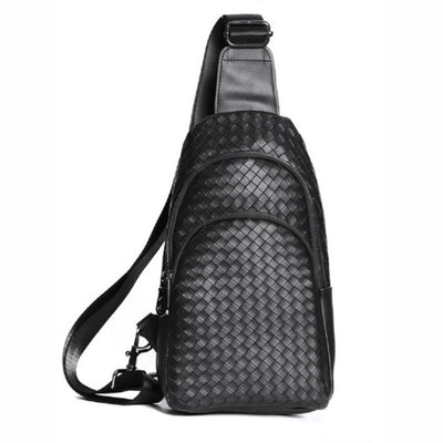 Black Woven Vegan Leather Crossbody Sling Bag U-227