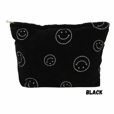 Black Corduroy Smile Cosmetic Makeup Clutch Bag U-242