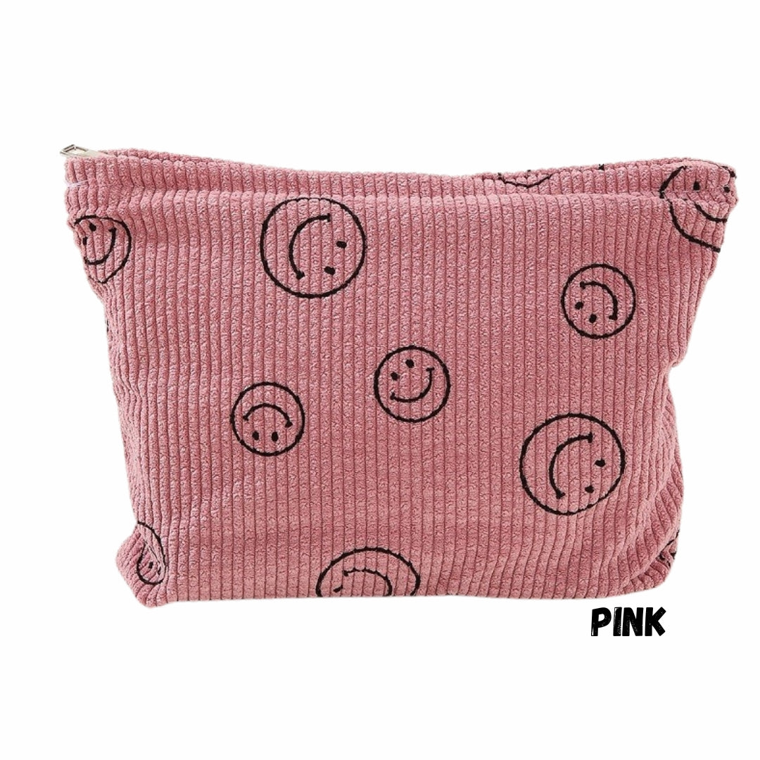 Pink Corduroy Smile Cosmetic Makeup Clutch Bag U-242