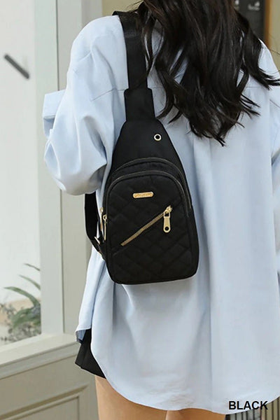 Zenana Black Quilted Multi Pocket Crossbody Sling U-256