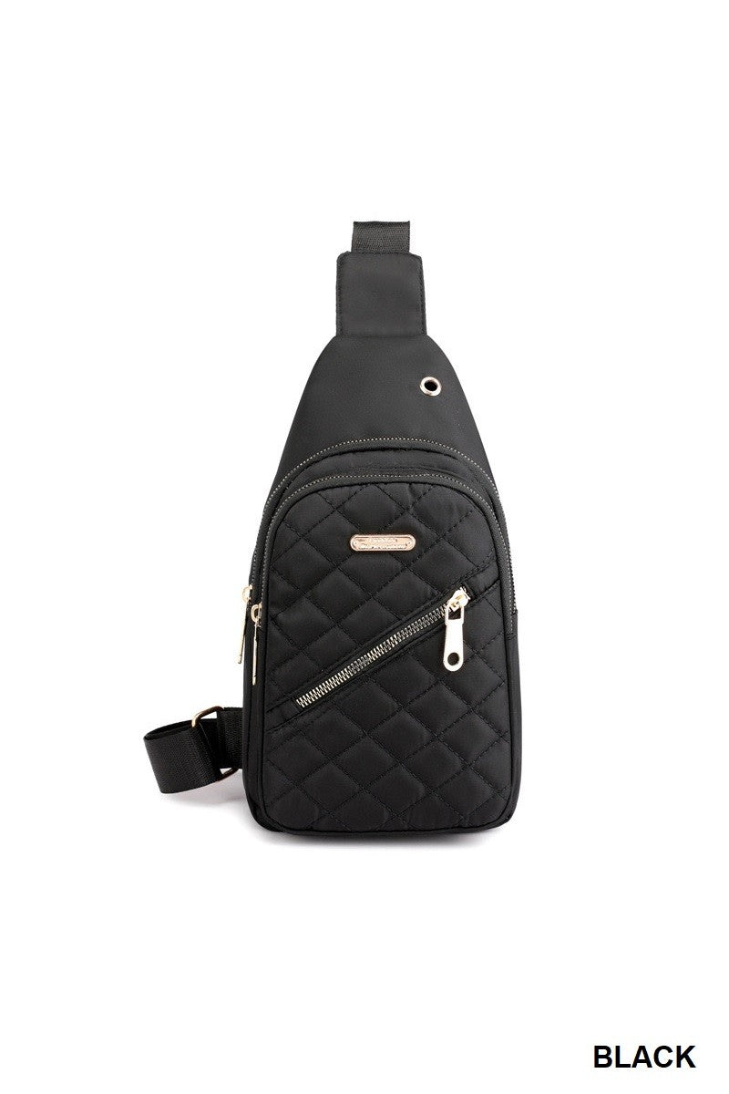 Zenana Black Quilted Multi Pocket Crossbody Sling U-256