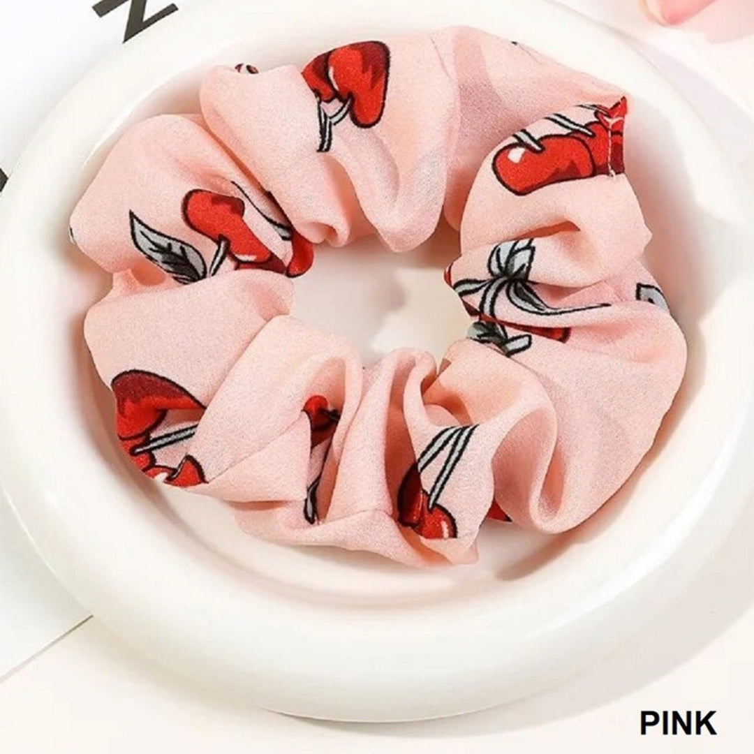 Cherry Printed Pink Hair Scrunchie U-342