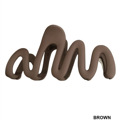 Brown Matte Finish Wave Design Hair Claw Clips U-361