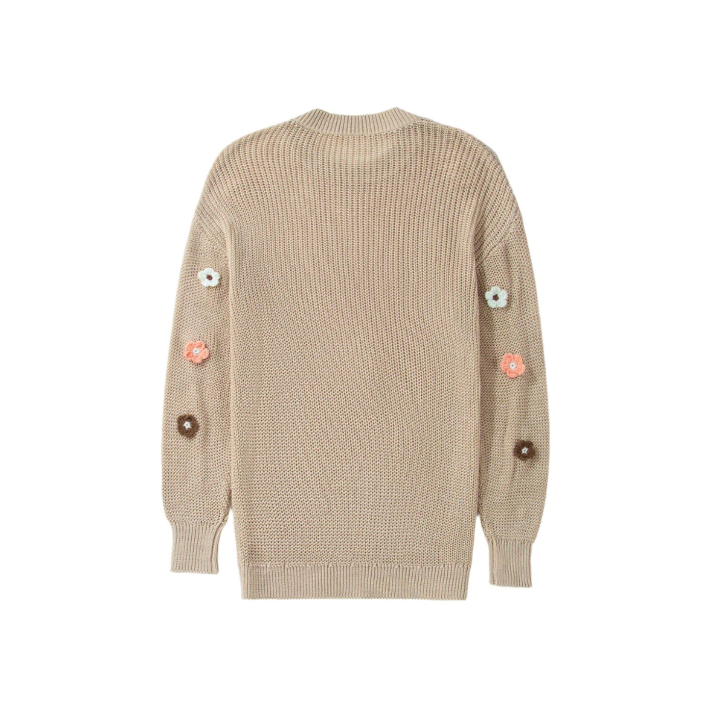 Hello Floral Embroidered Knit Loose Tan Sweater LC2724918