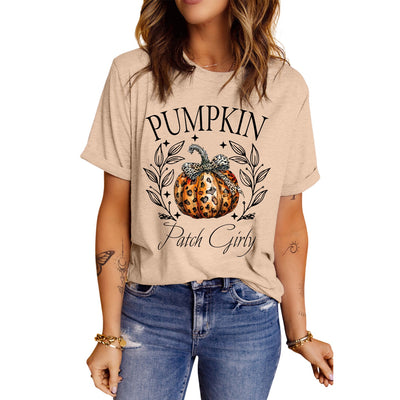 Khaki Pumpkin Patch Girly Leopard Bow Graphic T-Shirt LC25226480