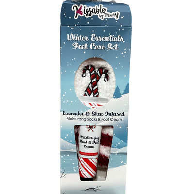 MinxNY Holiday Candy Cane Foot Care Set with Slipper Socks and Lavender Lotion