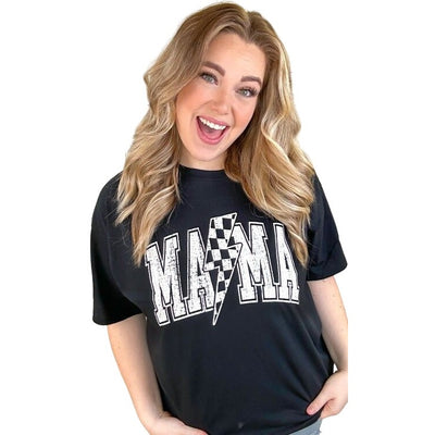 Checkerboard Lightning Bolt Mama Graphic Shirt CLBMGT-BLACK