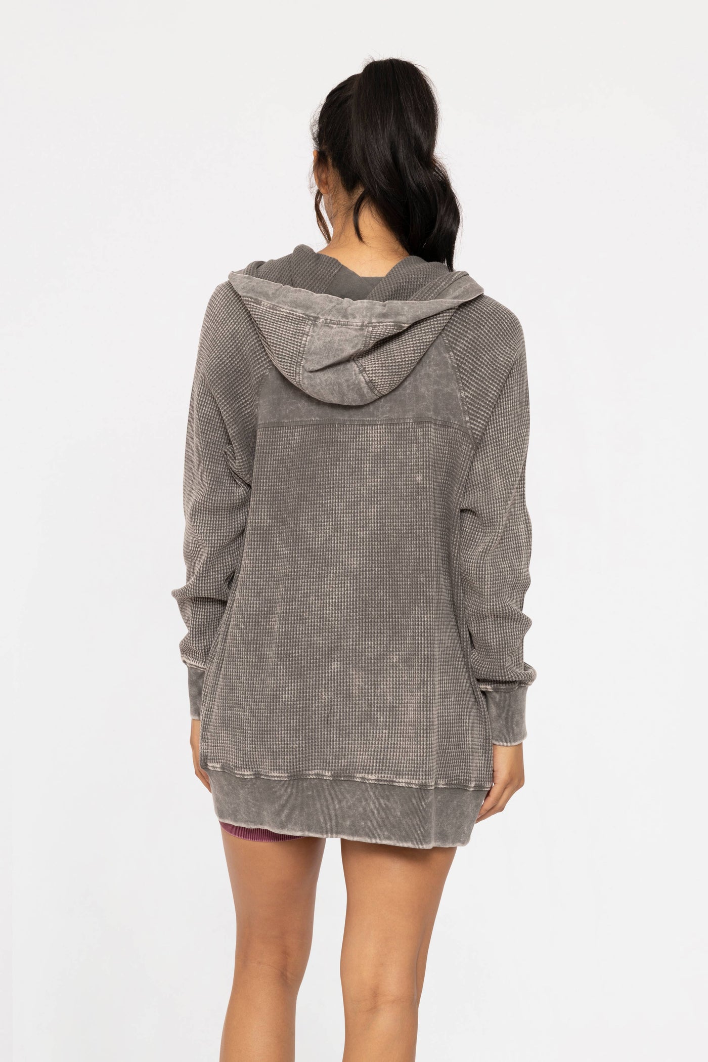 Mono B Oversized Mineral-Washed Zip-Up Hooded Jacket KJ12071