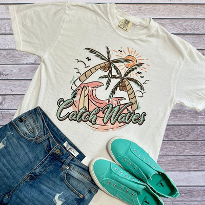 White Catch Waves Graphic Short Sleeve T-Shirt