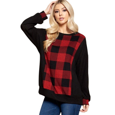 Buffalo Plaid Melange Relaxed Fit Tunic Top ETK-8321-GJ