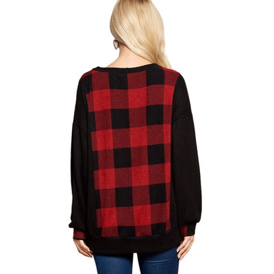 Buffalo Plaid Melange Relaxed Fit Tunic Top ETK-8321-GJ