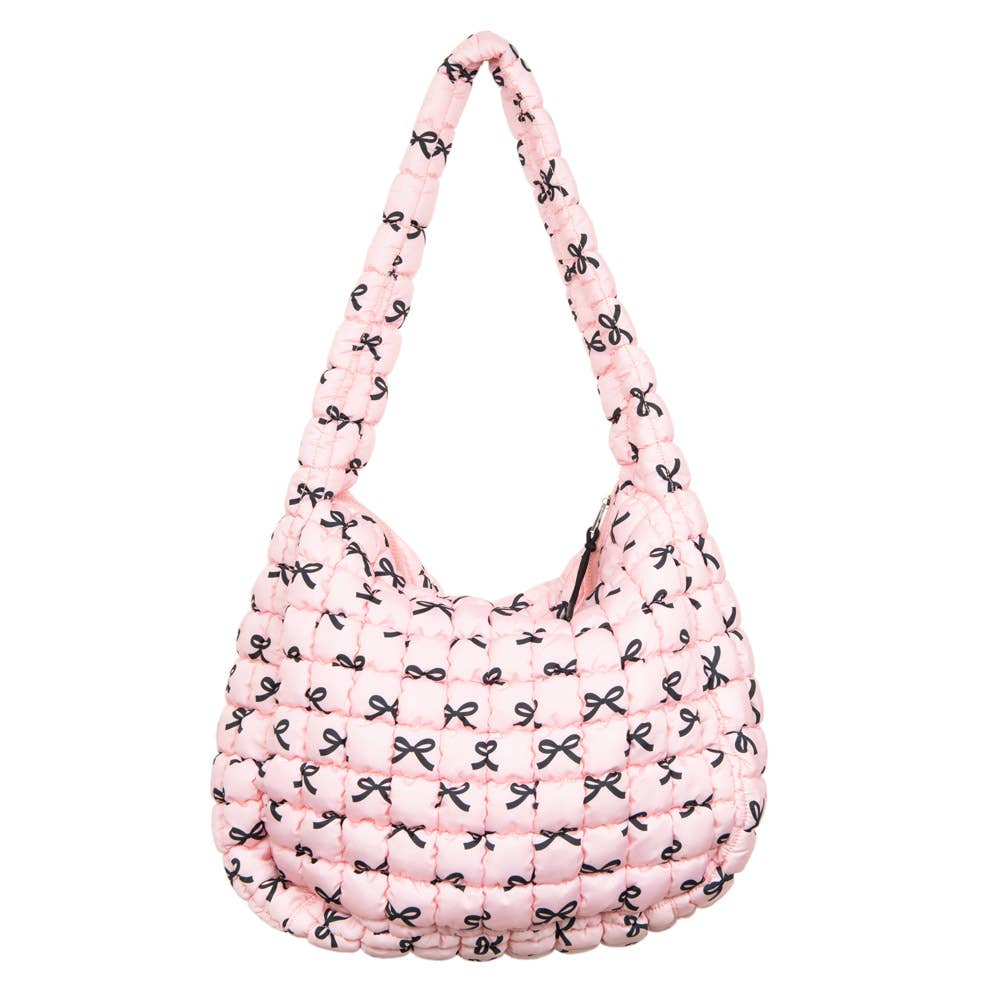 Katydid Pink Mini Coquette Bows All Over Oversized Puffer Tote Bag KDC-TB-27_LPK