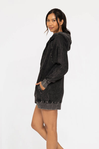 Mono B Oversized Mineral-Washed Zip-Up Hooded Jacket KJ12071