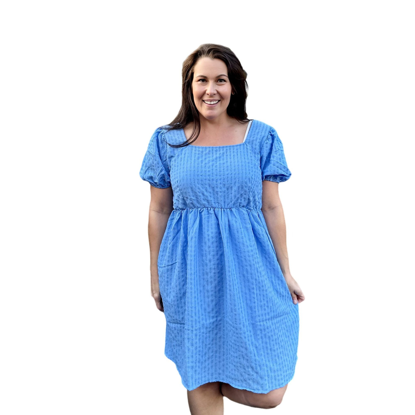 Culture Code Blue Short Puff Sleeve Babydoll Dress CWD1693