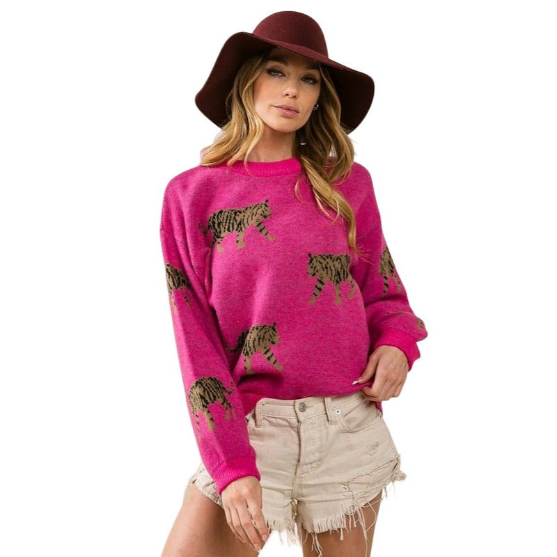 BiBi Purple Tiger Pattern Sweater IP5685G