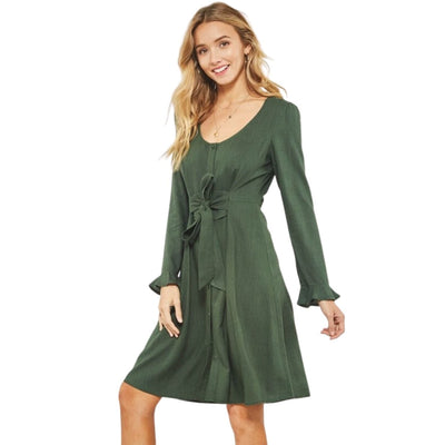 Promesa Green Scoop Neck Puff-Sleeve Ruffled Mini Dress HDE8359-GREEN