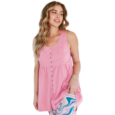 Peach Love California Pink Button Down Knit Babydoll Tunic IT84813-PINK