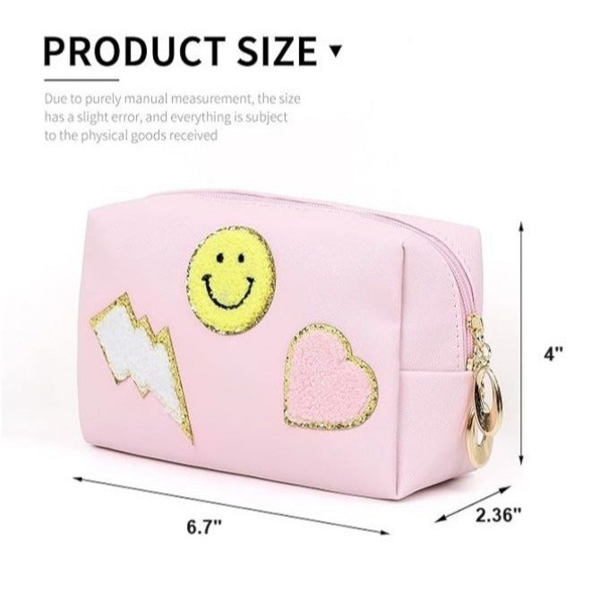 Zenana Black Preppy Happy Face Patch Makeup Cosmetic Bag U-220