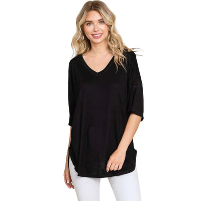 Culture Code Black Exposed Seam Button Detail Sleeve Top CAY1645