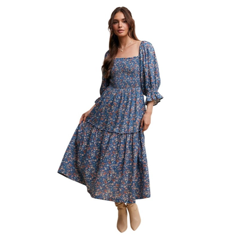 Listicle Floral Tiered Teal or Rust Midi Dress LD1477