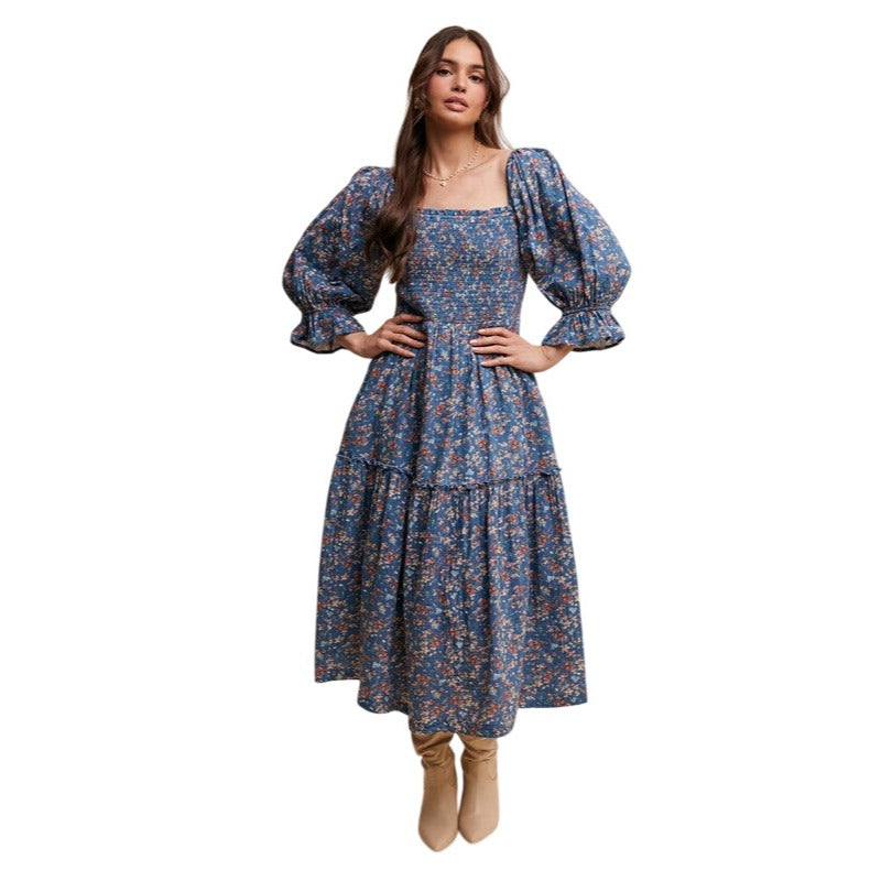 Listicle Floral Tiered Teal or Rust Midi Dress LD1477