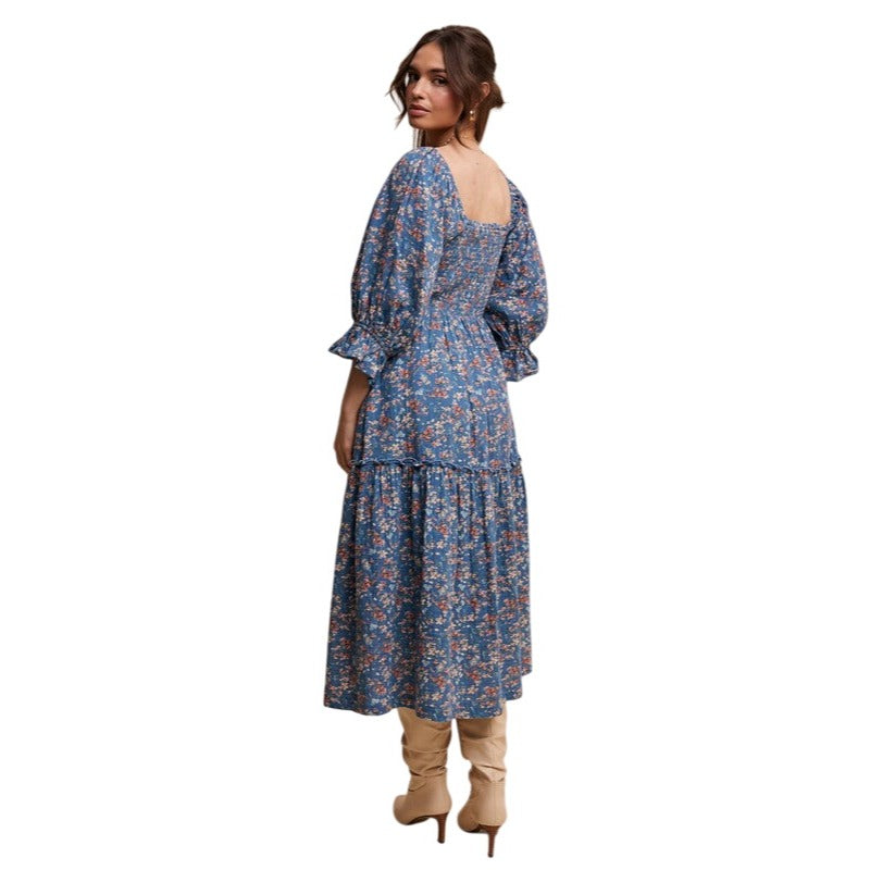 Listicle Floral Tiered Teal or Rust Midi Dress LD1477