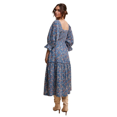 Listicle Floral Tiered Teal or Rust Midi Dress LD1477