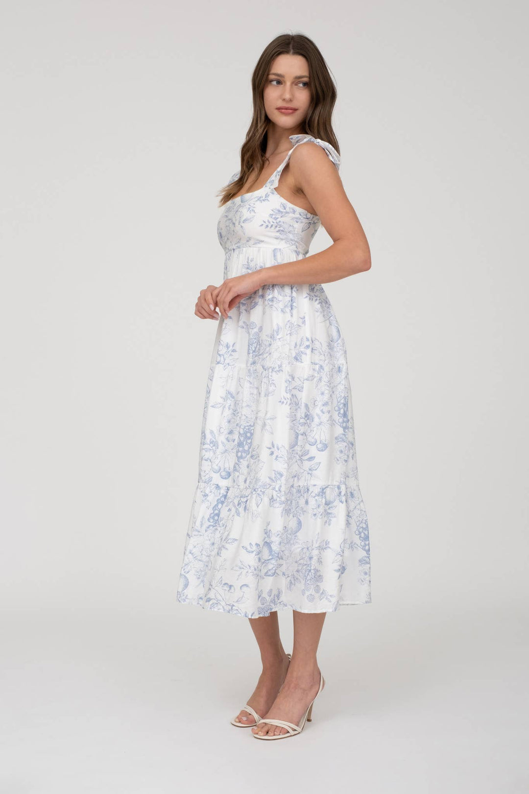 Blu Pepper Fruit Blossom Tiered Midi Blue Large, Size L