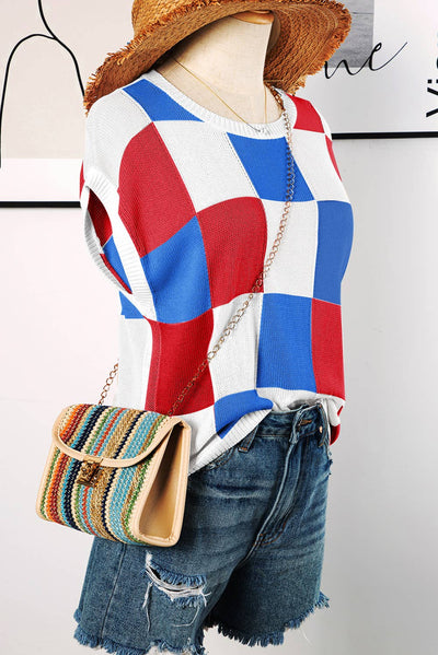 Color Block Cap Sleeve Sweater Vest Top P3014