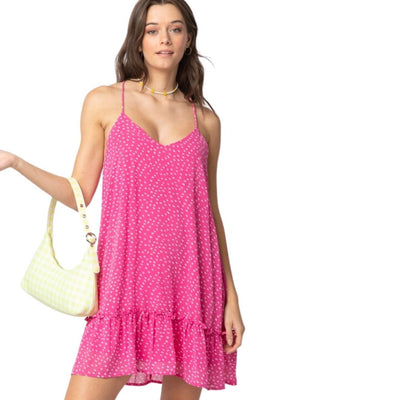 VERY J Pink Spotted Sleeveless Braided Strap Mini Dress ND30846-PINK