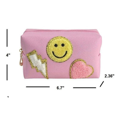 Zenana Black Preppy Happy Face Patch Makeup Cosmetic Bag U-220