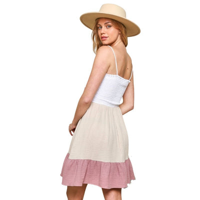 Peach Love CA Pink Sleeveless Color Block Smocked Mini Dress D85113-MAUVE