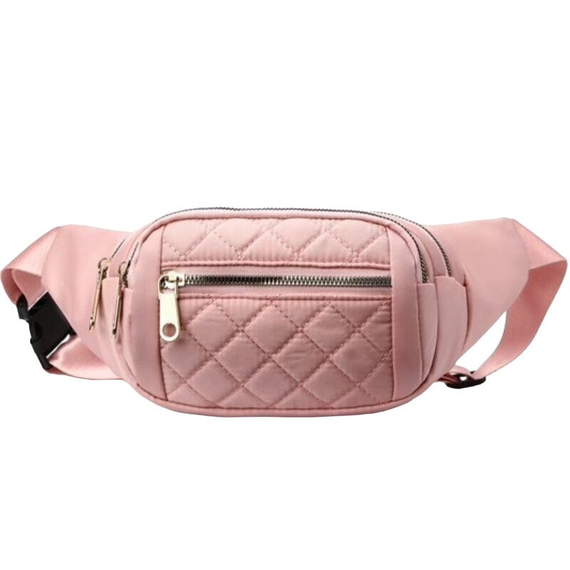 Zenana Pink Quilted Multi Pocket Waist Belt Bag U-239