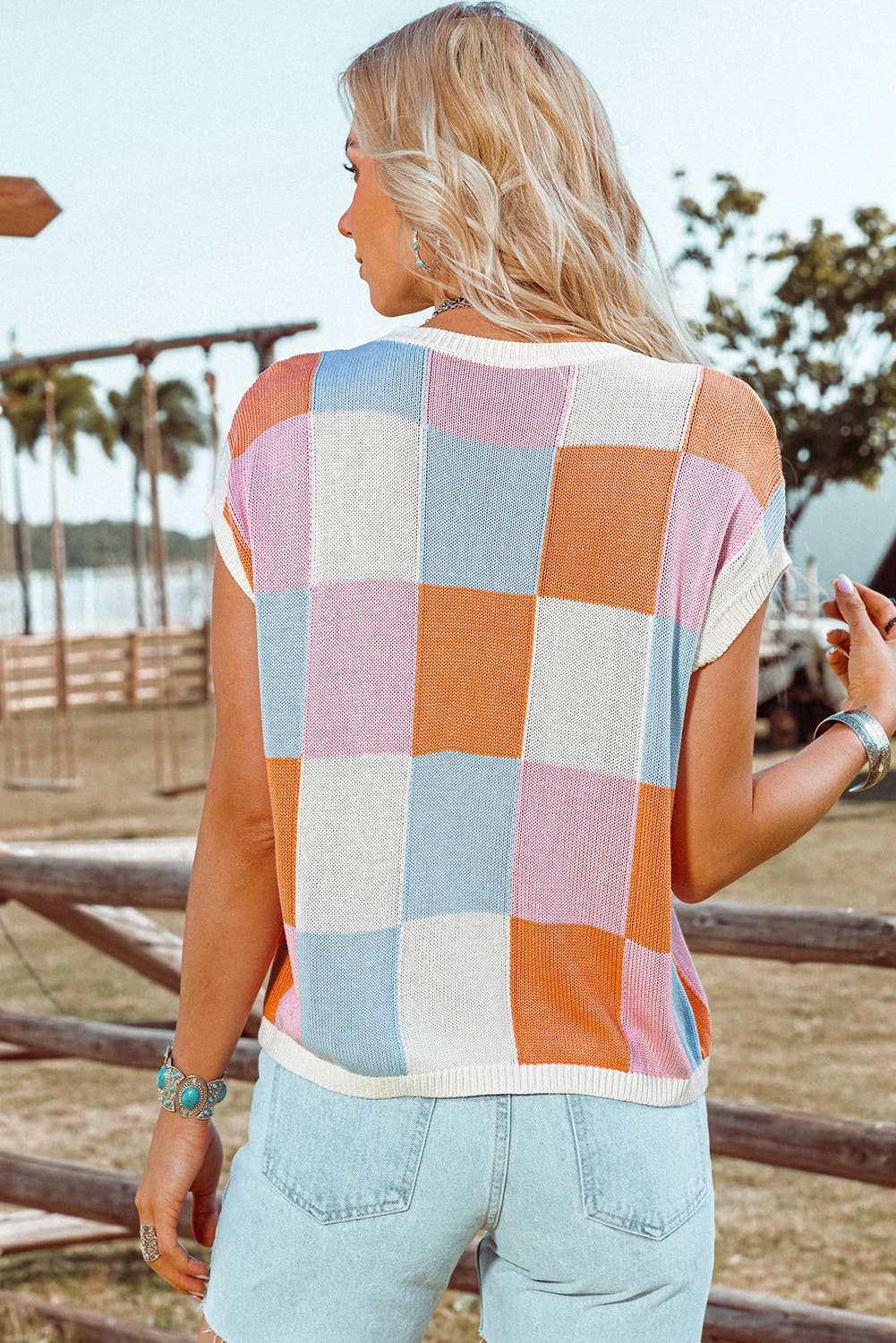Color Block Cap Sleeve Sweater Vest Top P3014