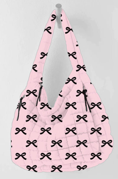 Katydid Pink Mini Coquette Bows All Over Oversized Puffer Tote Bag KDC-TB-27_LPK