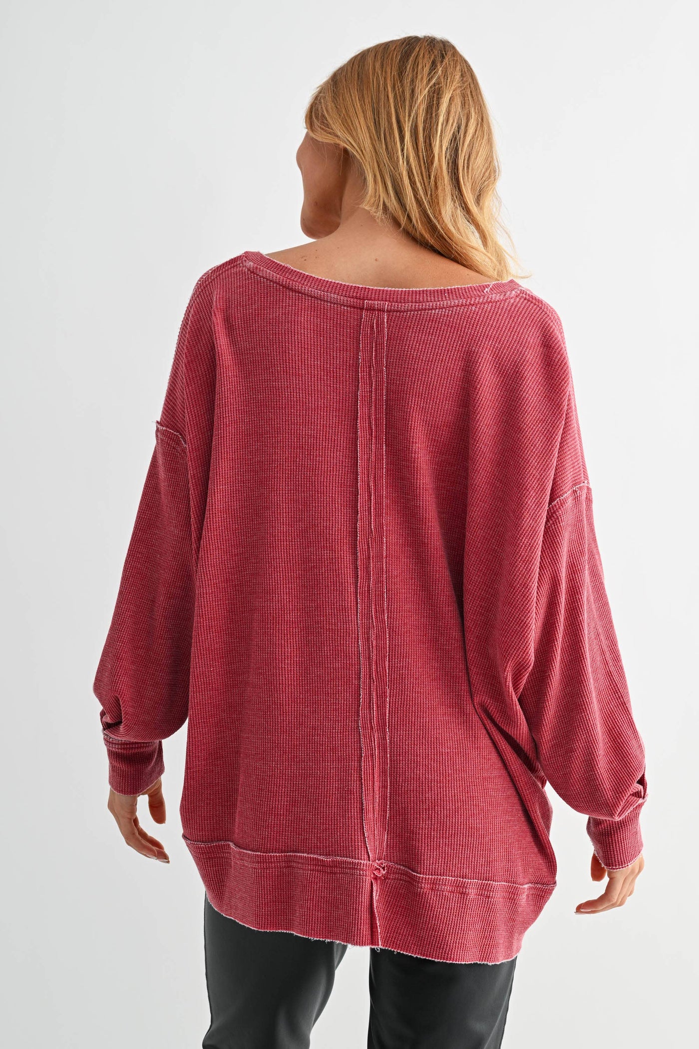 Mono B Cotton Blend Waffle Knit Oversized Long Sleeve KT5116