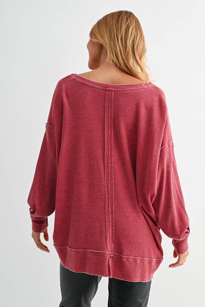 Mono B Cotton Blend Waffle Knit Oversized Long Sleeve KT5116