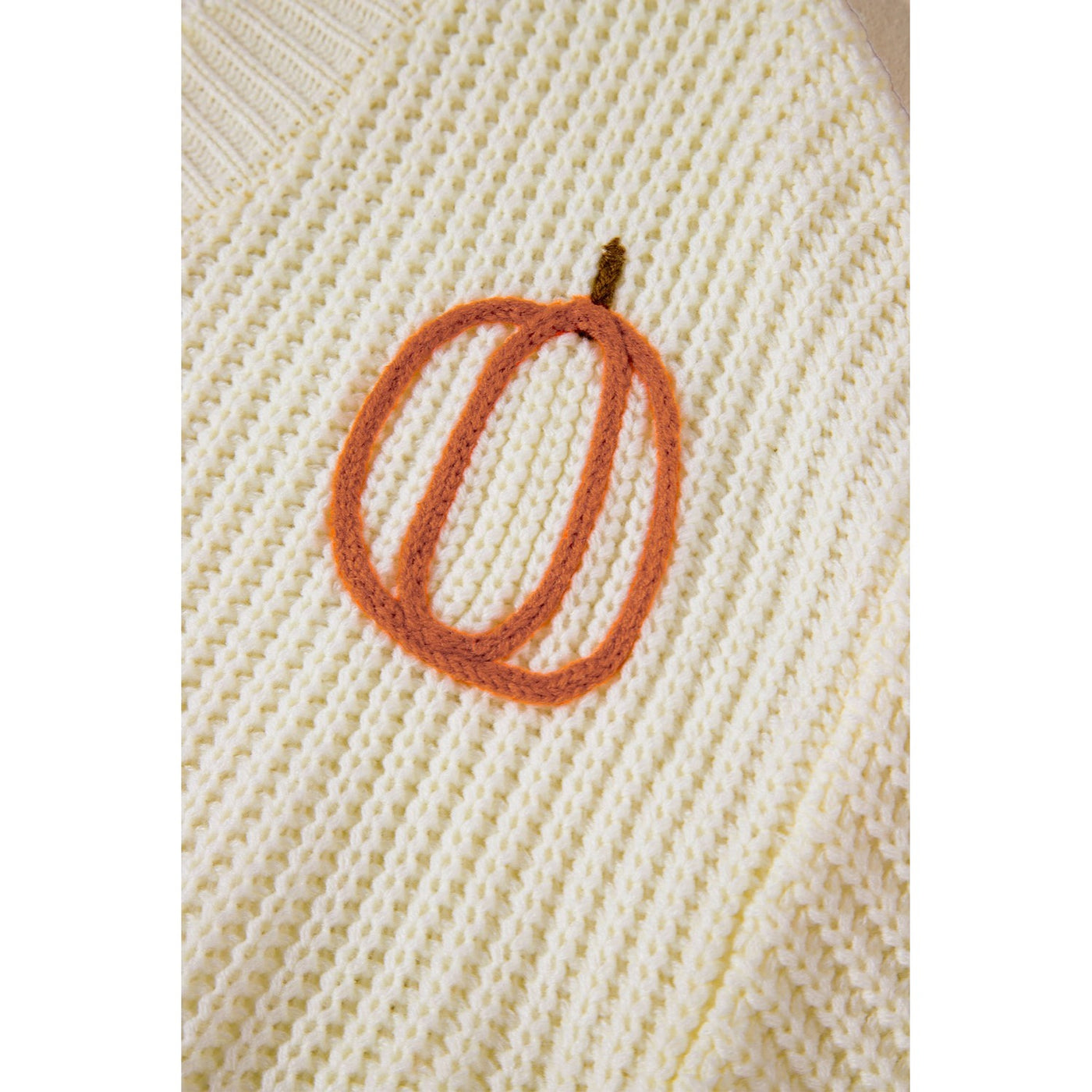 Beige Cable Knit Pumpkin Raw Hem V Neck Sweater LC2725762