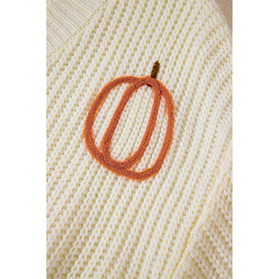 Beige Cable Knit Pumpkin Raw Hem V Neck Sweater LC2725762