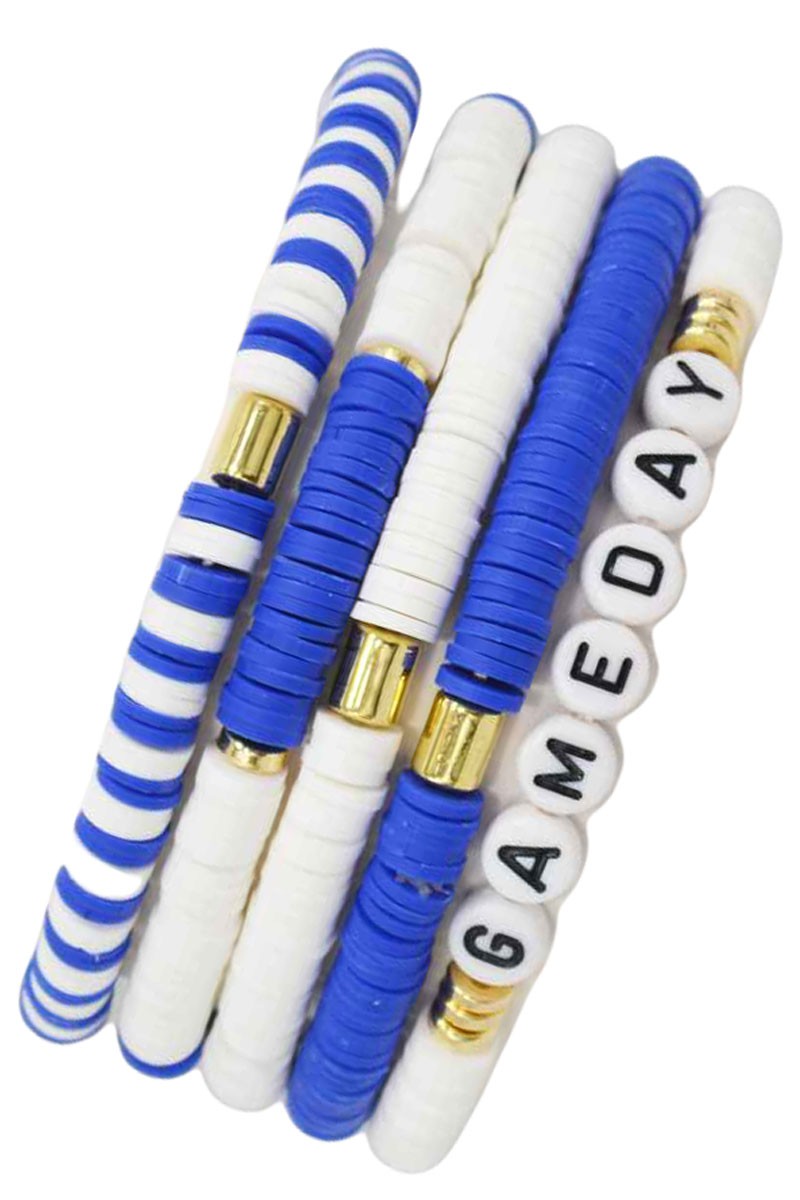 Stackable Beaded Football "Gameday" Bracelets - Royal Blue & White